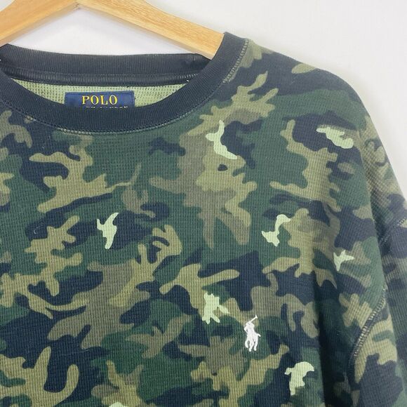 Ralph Lauren Polo Green Camo Camouflage Waffle Weave Knit Thermal Shirt Men's XL - Picture 4 of 7